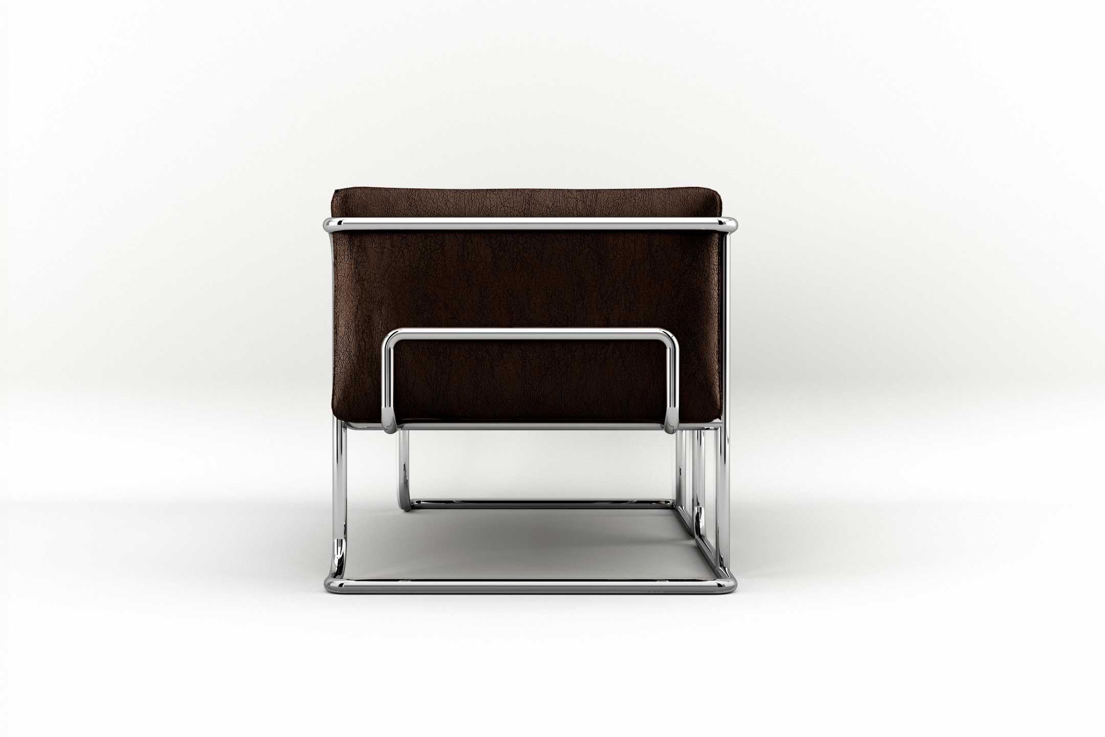 Moderne Lotus 2 Seat Sofa - Canapé moderne en cuir Brown avec pieds en acier inoxydable en vente
