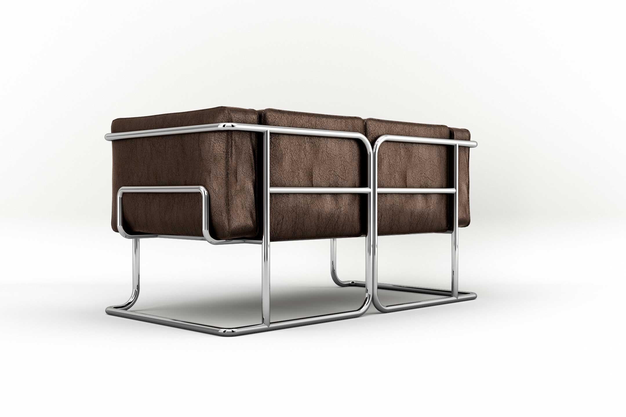 Européen Lotus 2 Seat Sofa - Canapé moderne en cuir Brown avec pieds en acier inoxydable en vente