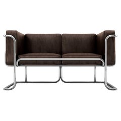 Lotus 2 Seat Sofa - Modern Brown Leather Sofa with Stainless Steel Legs