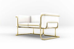 Lotus 2 Seat Sofa - Modern Handcrafted White Leather Sofa with Brass Legs