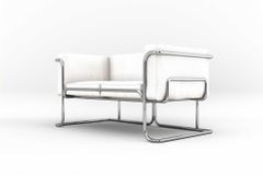 Lotus 2 Seat Sofa - Modern Handcrafted White Leather Sofa with Steel Legs