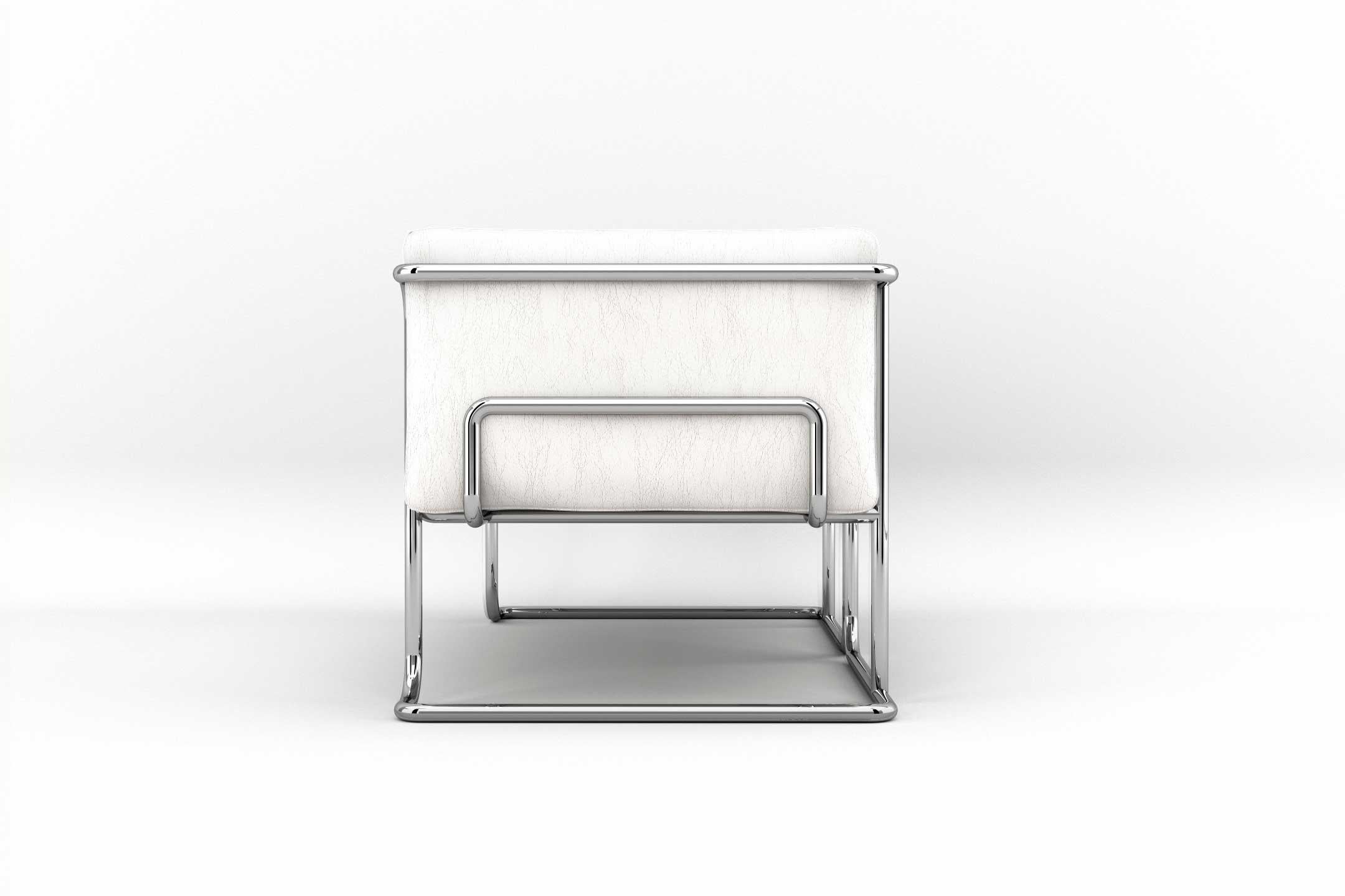 Lotus 2-Sitz-Sofa - Modernes Sofa aus weißem Leder mit Beinen aus Edelstahl (Europäisch) im Angebot