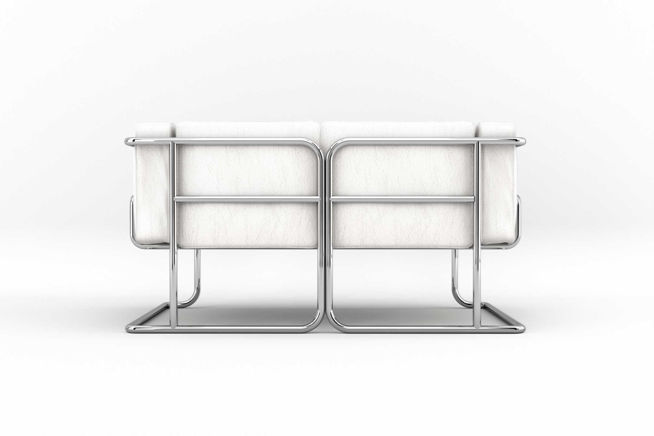Poli Lotus 2 Seat Sofa - Canapé moderne en cuir blanc avec pieds en acier inoxydable en vente