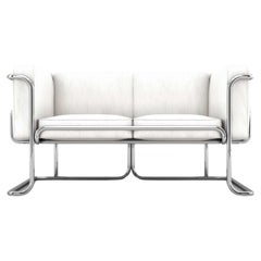 Lotus 2-Sitz-Sofa - Modernes Sofa aus weißem Leder mit Beinen aus Edelstahl