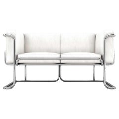 Lotus 2 Seat Sofa - Modern Handcrafted White Leather Sofa with Steel Legs