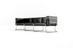 Lotus 3 Seat Sofa - Modern Handcrafted Black Leather Sofa with Steel Legs
