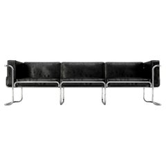 Lotus 3 Seat Sofa - Modern Handcrafted Black Leather Sofa with Steel Legs