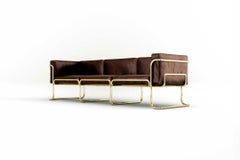 Lotus 3 Seat Sofa - Handcrafted Modern Brown Leather Sofa with Brass Legs