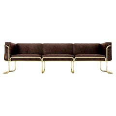 Lotus 3 Seat Sofa - Modern Brown Leather Sofa with Brass Legs