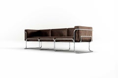 Lotus 3 Seat Sofa - Modern Handcrafted Brown Leather Sofa with Steel Legs