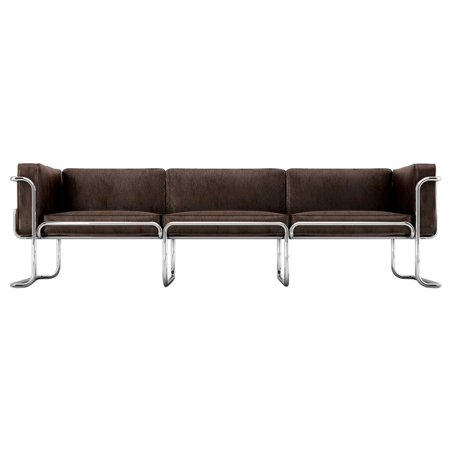 Lotus 3 Seat Sofa - Modern Handcrafted Brown Leather Sofa with Steel Legs