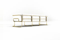 Lotus 3 Seat Sofa - Handcrafted Modern White Leather Sofa with Brass Legs