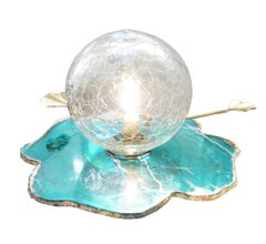 "Lotus" aquamarine modern Contemporary Table lamp, art Silvered Glass, brass