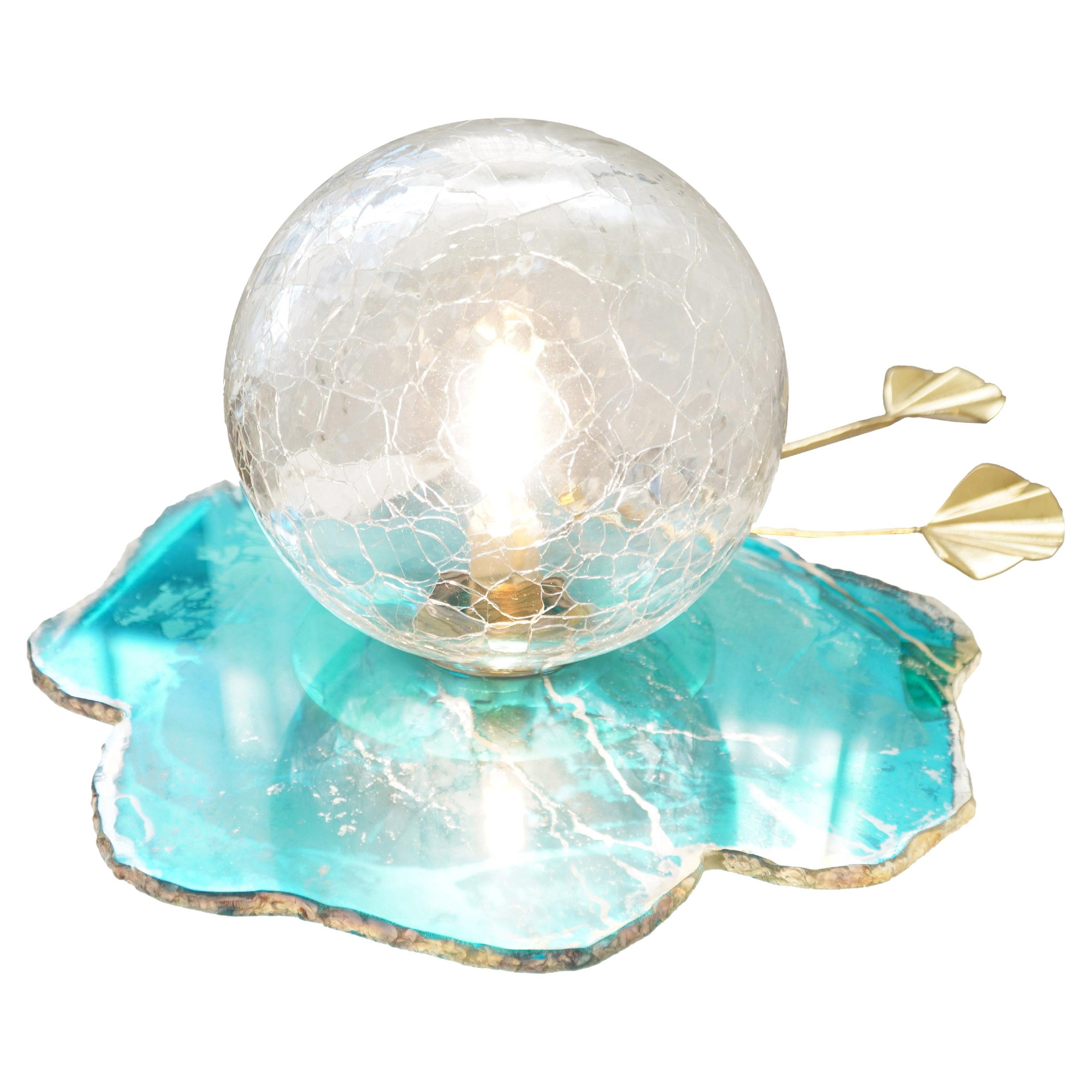 "Lotus" aquamarine modern Contemporary Table lamp, art Silvered Glass, brass