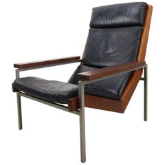 Lotus Armchair in Black leather by Rob Parry for De Ster Gelderland, 1960s