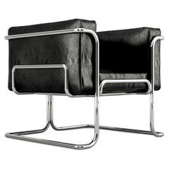 Lotus Armchair, Modern Black Leather Sofa with Stainless Steel Legs