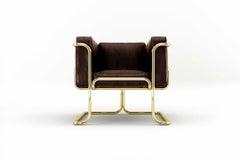 Fauteuil Lotus - Canapé moderne en cuir Brown, fabriqué à la main, avec pieds en laiton