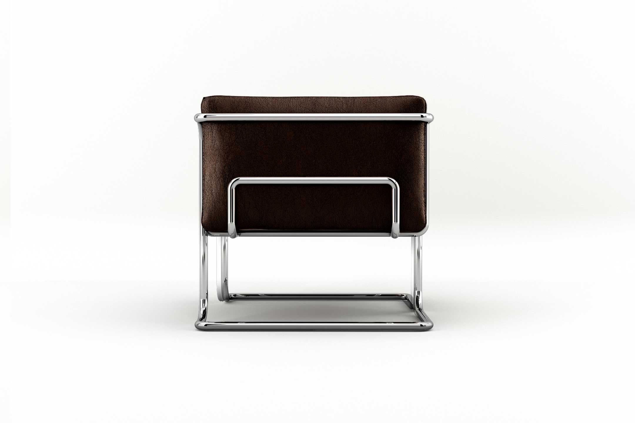 Polished Lotus Armchair - Modern Brown Leather Sofa with Stainless Steel Legs For Sale