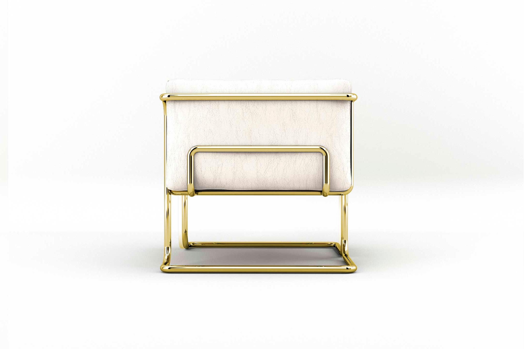 Lotus-Sessel, modernes weißes Ledersessel mit Messingbeinen (Moderne) im Angebot