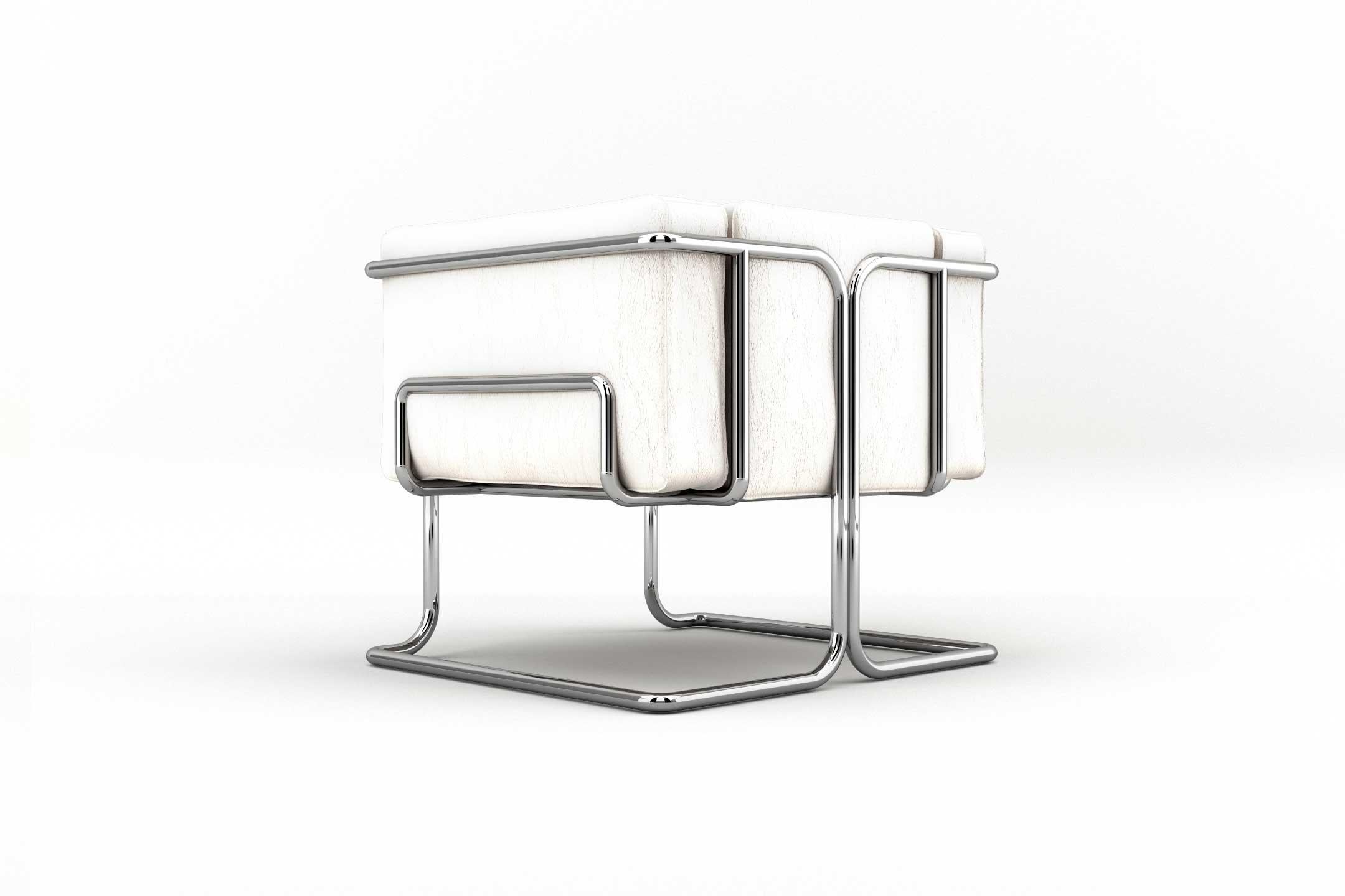 Lotus Sessel - Modernes Sofa aus weißem Leder mit Beinen aus Edelstahl (Europäisch) im Angebot