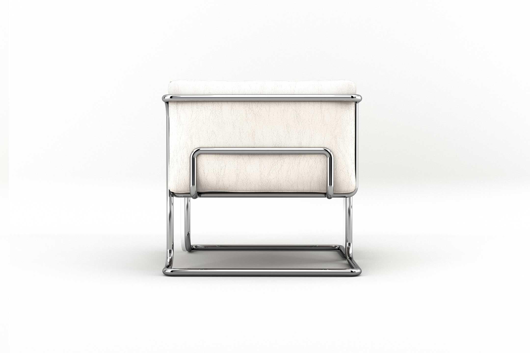 Lotus Sessel - Modernes Sofa aus weißem Leder mit Beinen aus Edelstahl (Poliert) im Angebot