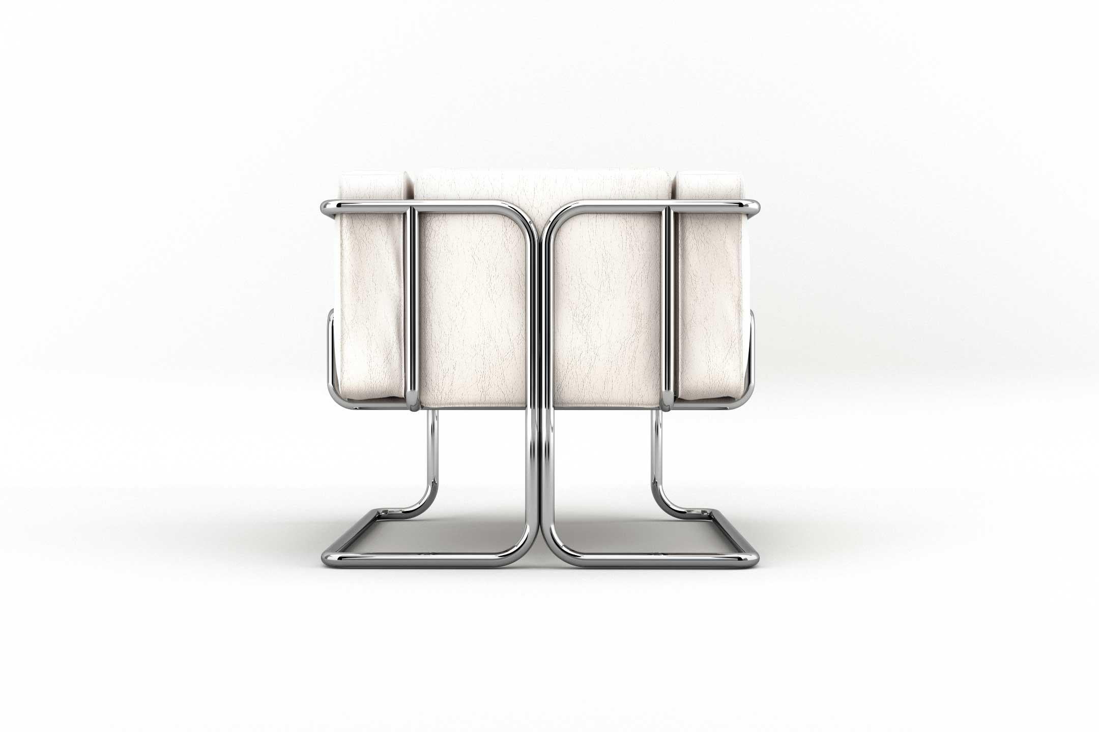 Lotus Armchair - Modern White Leather Sofa with Stainless Steel Legs In New Condition For Sale In London, GB