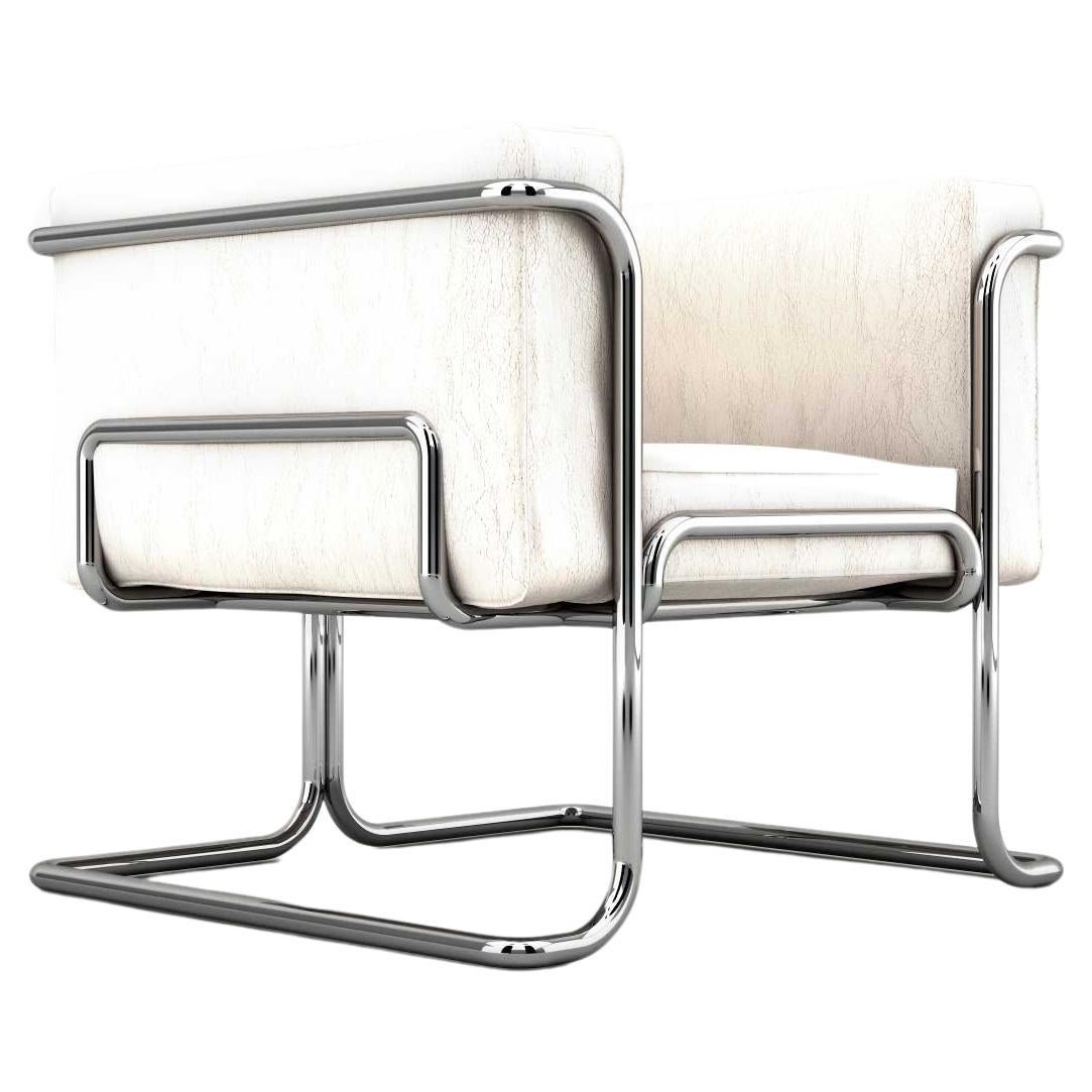 Lotus Armchair - Modern White Leather Sofa with Stainless Steel Legs