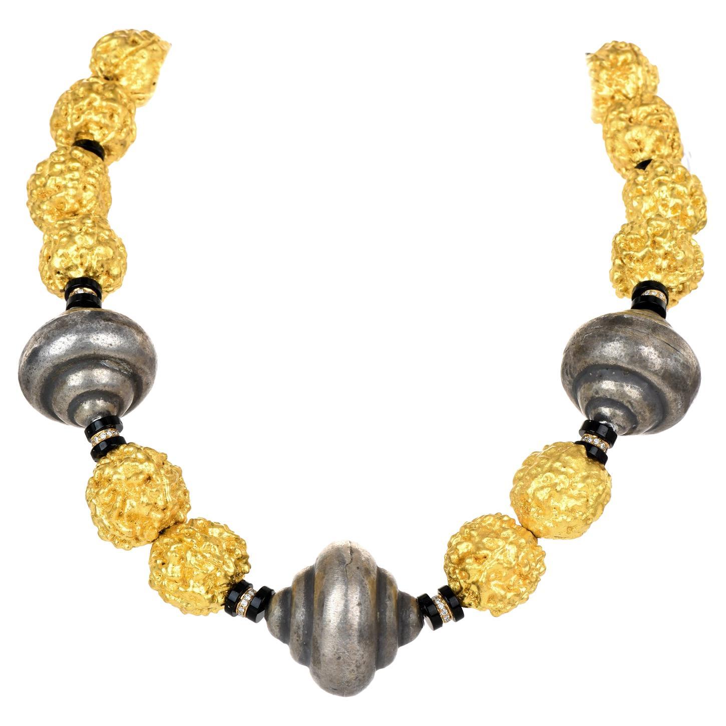 Lotus Art de Vivre Hindu Prayer Bead Gold Diamond Onyx Necklace at 1stDibs hindu necklace