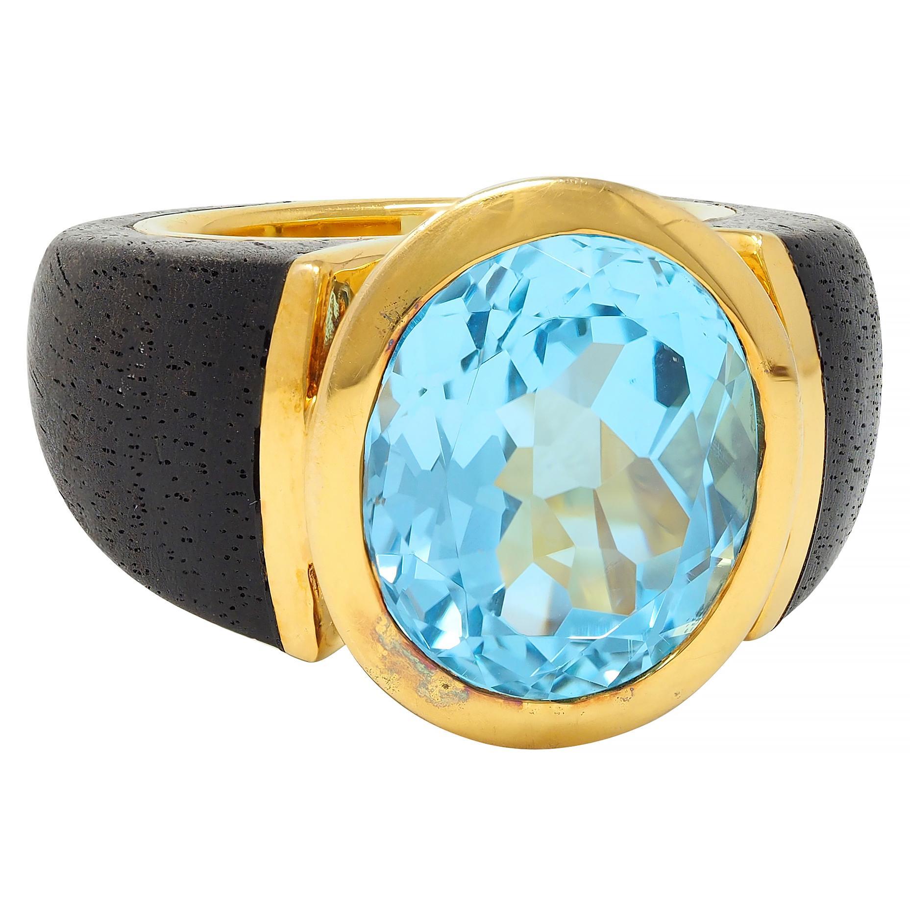 Round Cut Lotus Arts de Vivre 11.95 CT Topaz Wood 18 Karat Gold Floating Cocktail Ring For Sale