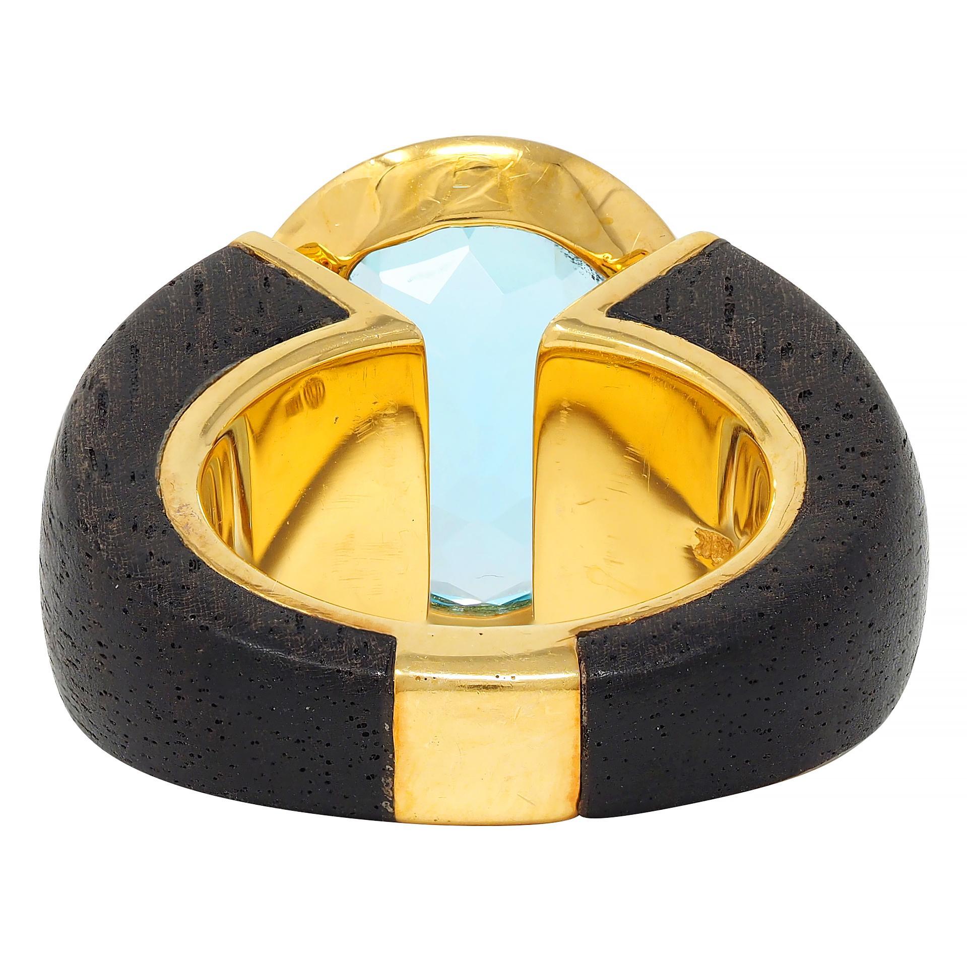 Women's or Men's Lotus Arts de Vivre 11.95 CT Topaz Wood 18 Karat Gold Floating Cocktail Ring For Sale