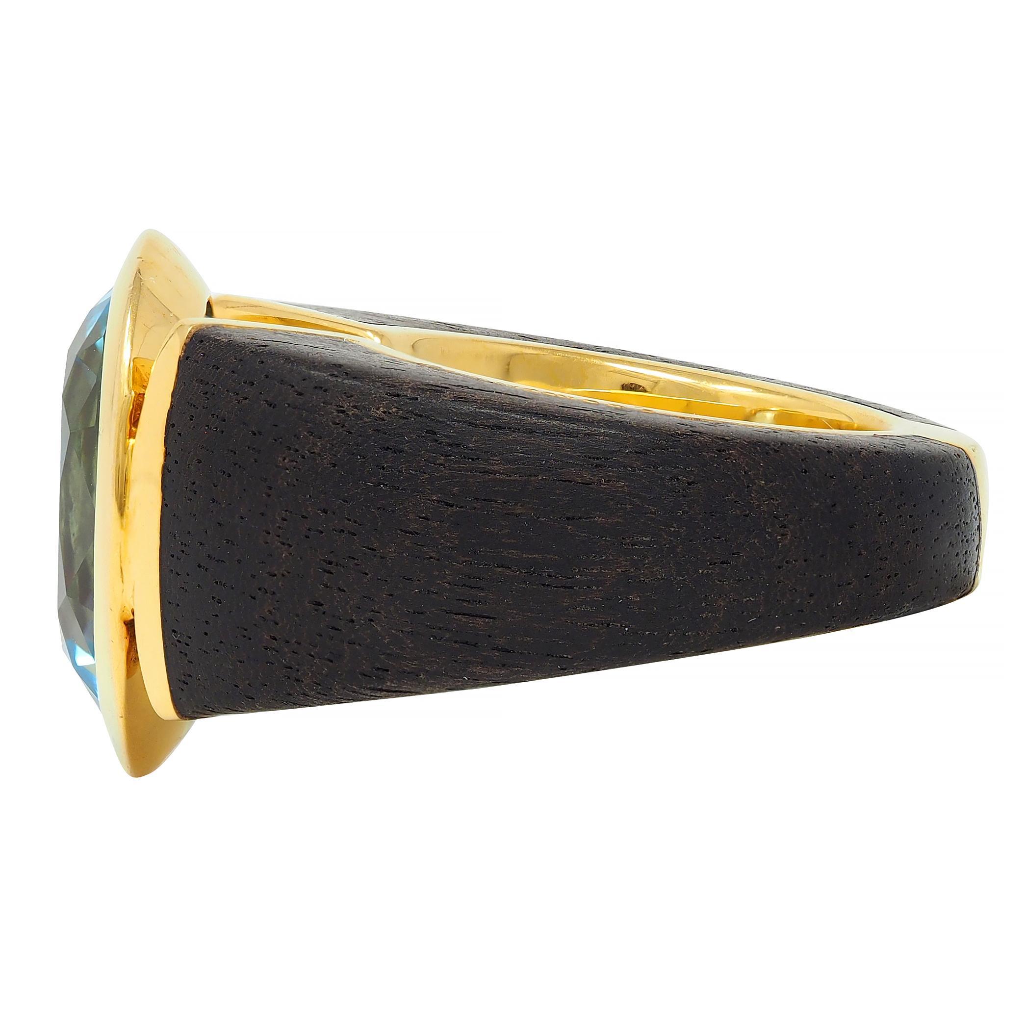 Lotus Arts de Vivre 11.95 CT Topaz Wood 18 Karat Gold Floating Cocktail Ring For Sale 1