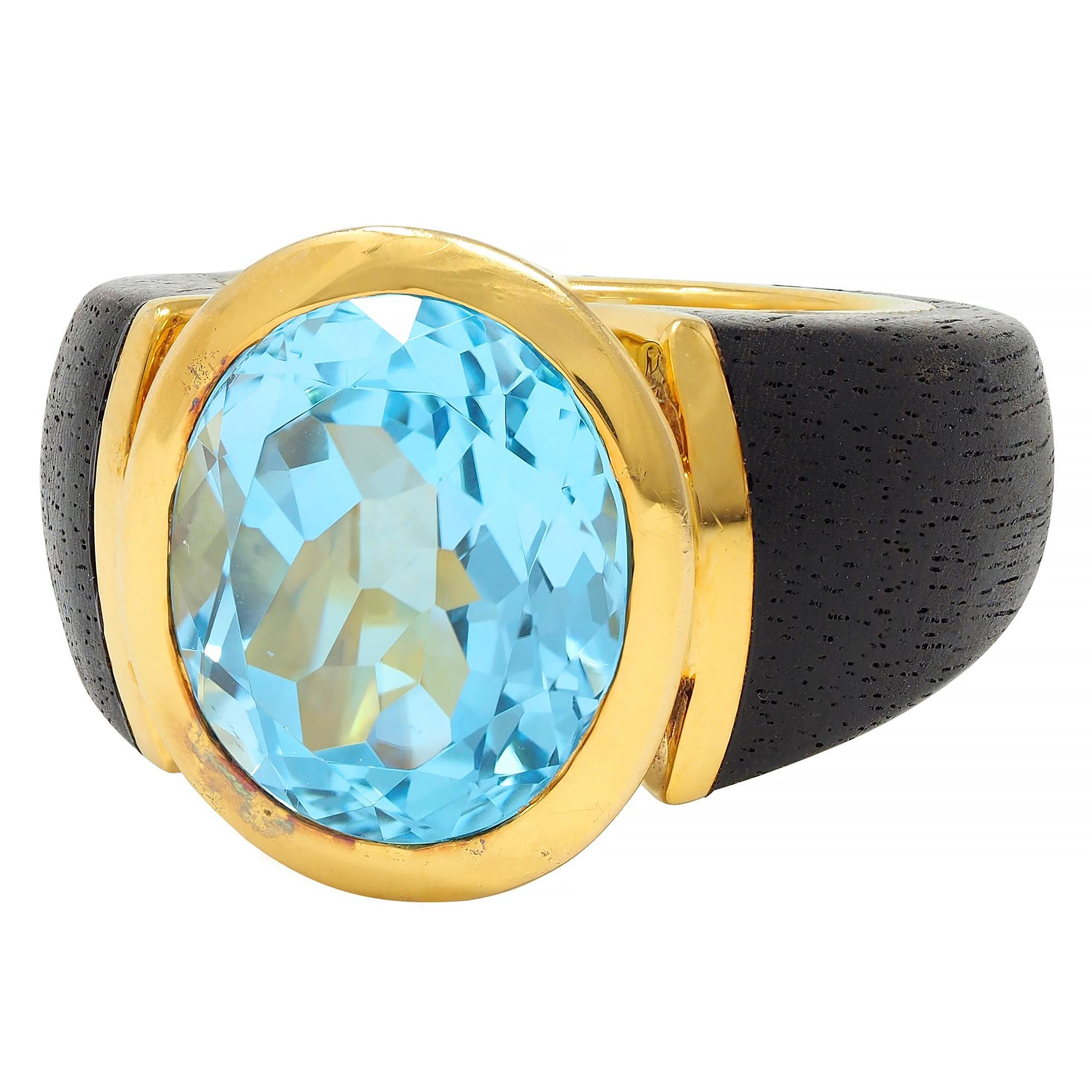 Lotus Arts de Vivre 11.95 CT Topaz Wood 18 Karat Gold Floating Cocktail Ring For Sale 2