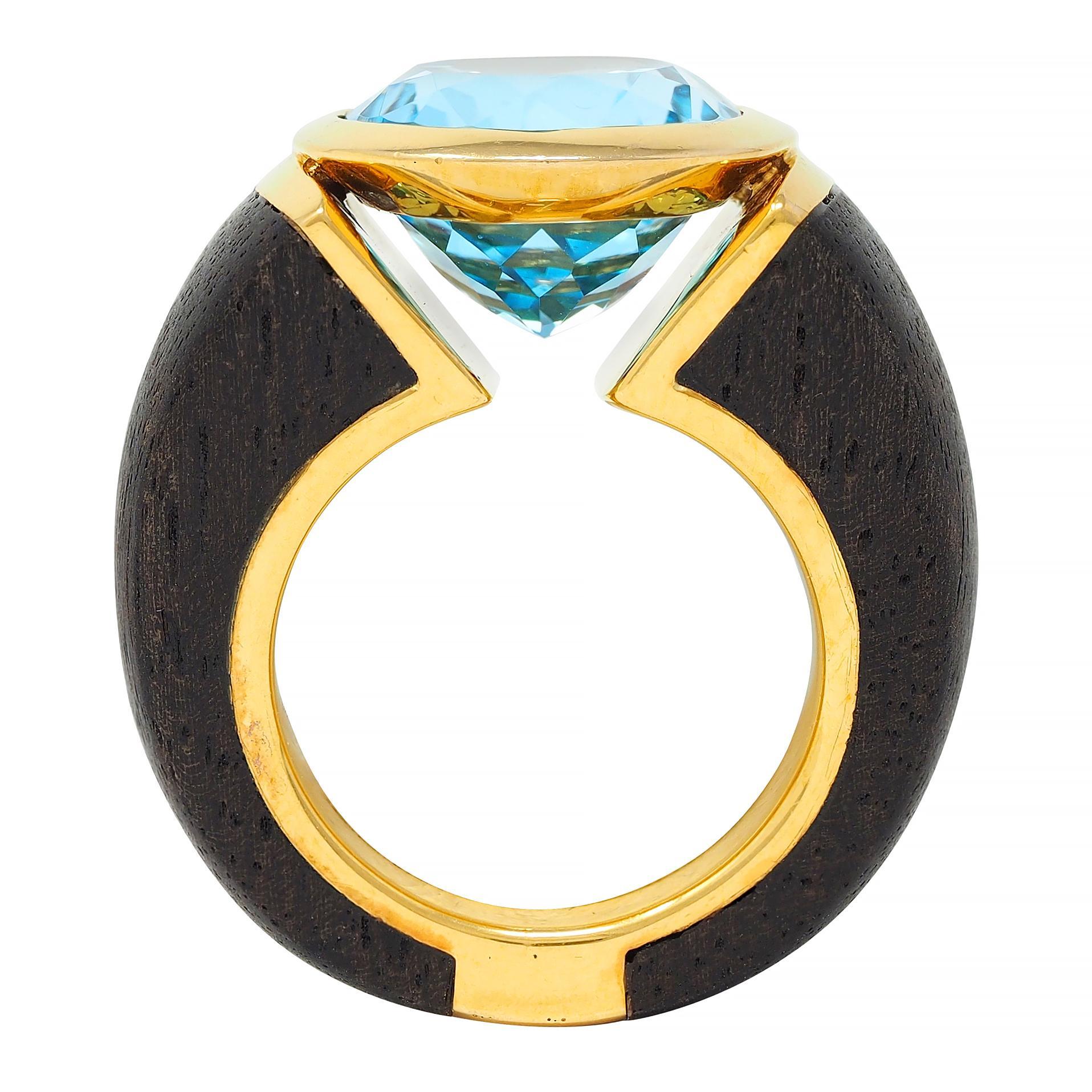 Lotus Arts de Vivre 11.95 CT Topaz Wood 18 Karat Gold Floating Cocktail Ring For Sale 4
