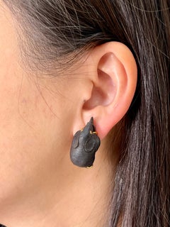 Vintage Lotus Arts De Vivre 18 Karat Gold & Black Wood Elephant Diamond Earrings