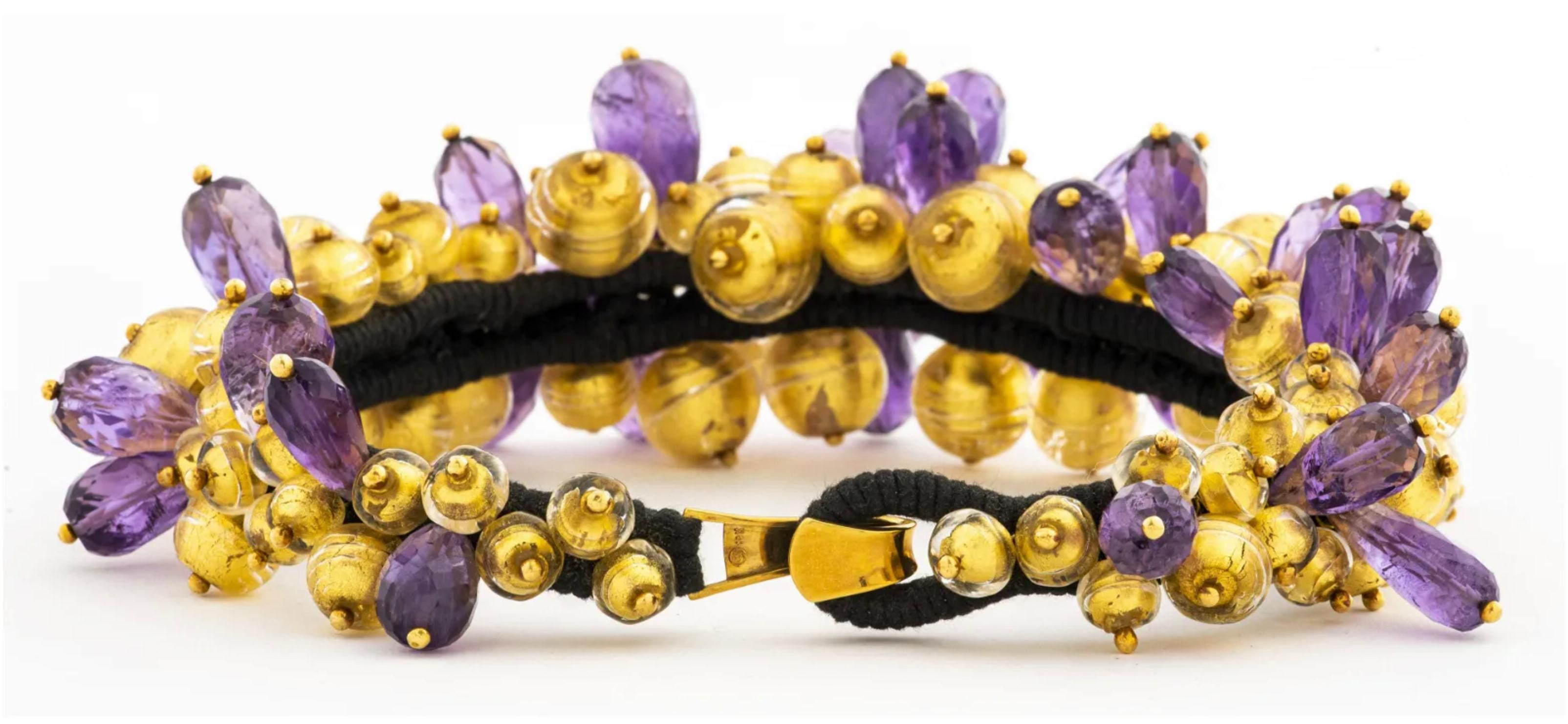 Women's Lotus Arts De Vivre 18K Amethyst & Glass Necklace For Sale