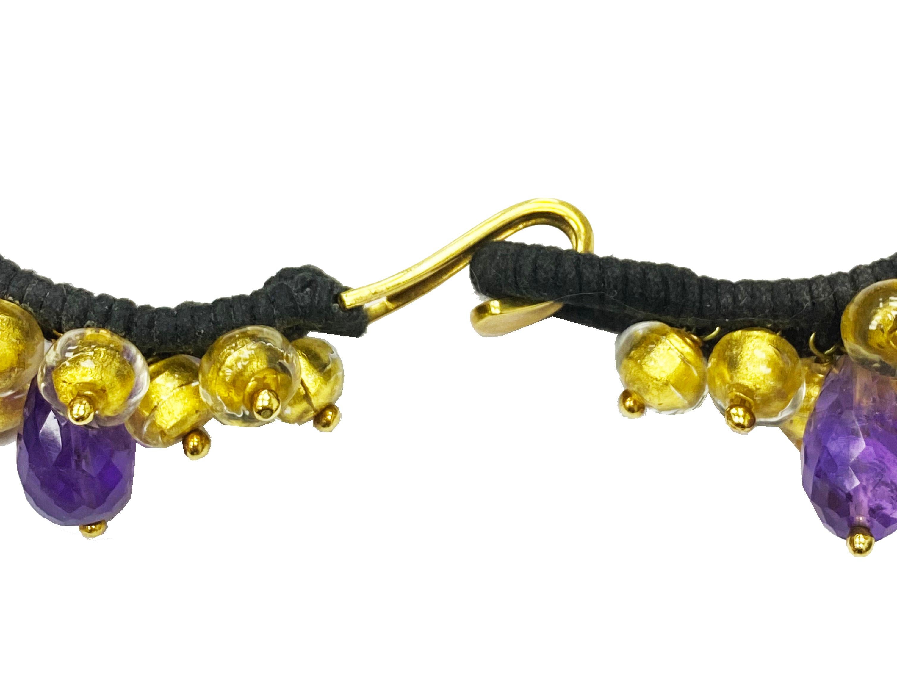 Lotus Arts De Vivre 18K Amethyst & Glass Necklace For Sale 3