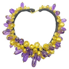 Vintage Lotus Arts De Vivre 18K Amethyst & Glass Necklace
