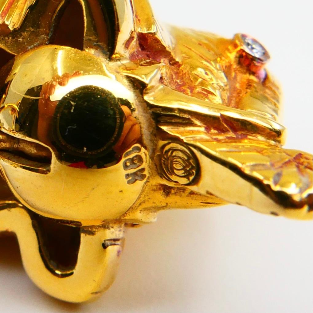 Vintage Lotus Arts De Vivre 18 Karat Gold & Schwarzes Holz Elefant Diamant-Ohrringe im Zustand „Gut“ im Angebot in Hong Kong, HK