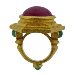 Lotus Arts de Vivre 22 Karat Gold Ruby Emerald Cocktail Ring