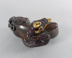 Lotus Arts de Vivre Gold, Pink Sapphire and Ebony Snake Cuff Bracelet