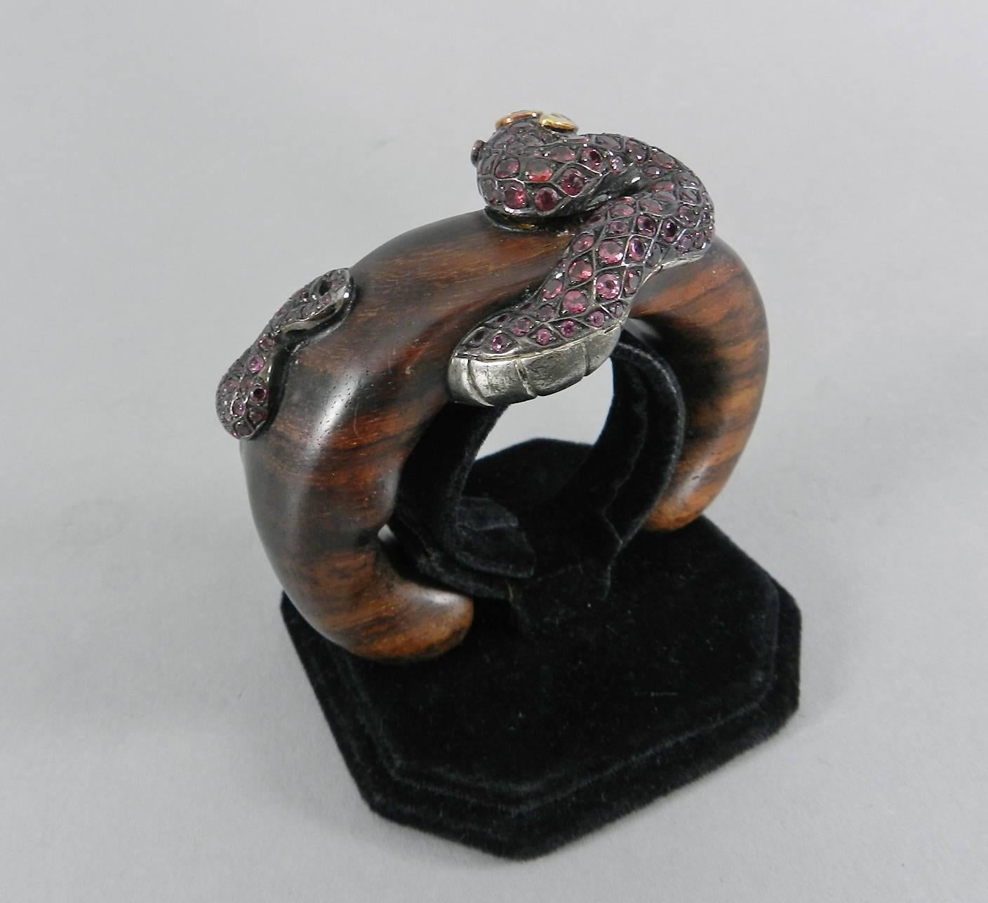 Lotus Arts de Vivre Gold, Pink Sapphire and Ebony Snake Cuff Bracelet For Sale 1