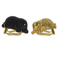 Vintage Lotus Arts De Vivre Gold Wood Diamond Elephant Earrings