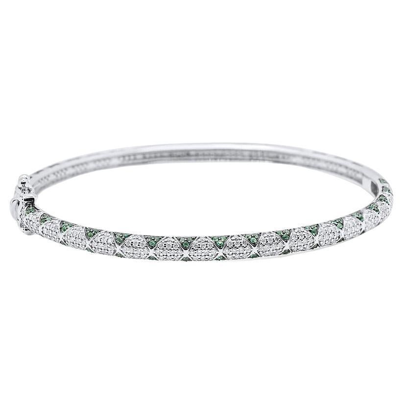Lotus Bangle Bracelet with Emerald Petals and Pave Diamonds, All Around
