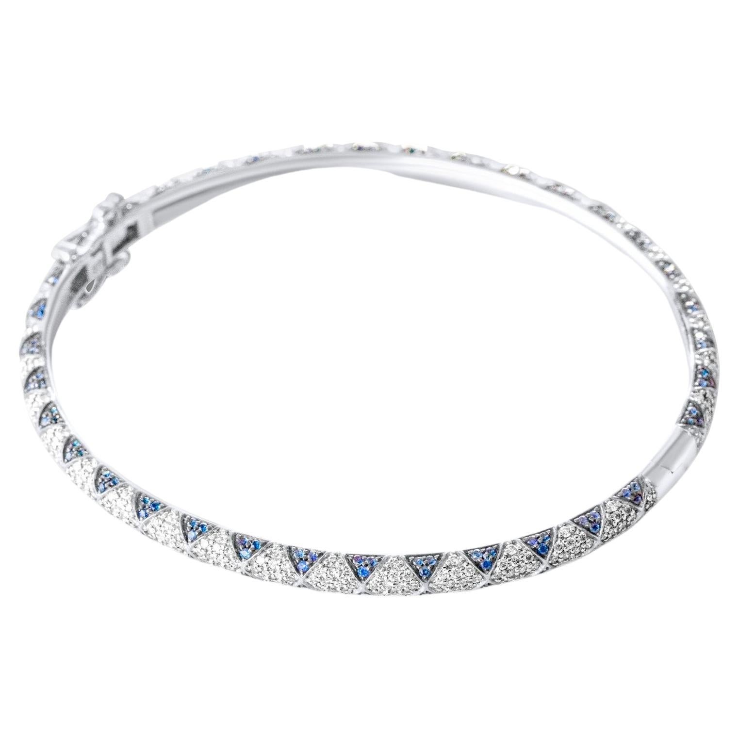 Lotus Bangle Bracelet with Sapphire Petals and Pave Diamonds, All Around For Sale