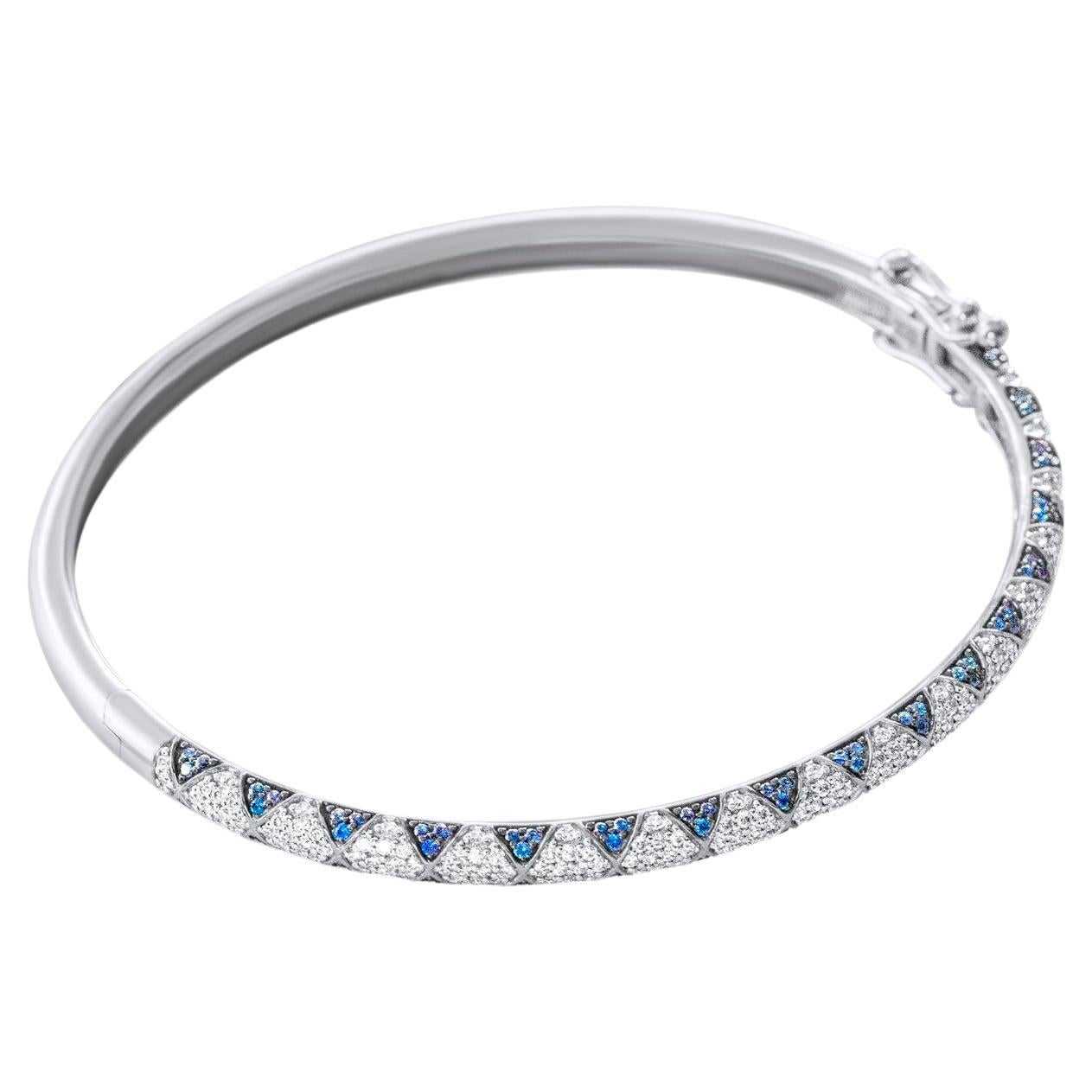 Lotus Bangle Bracelet with Sapphire Petals and Pave Diamonds, Half Way