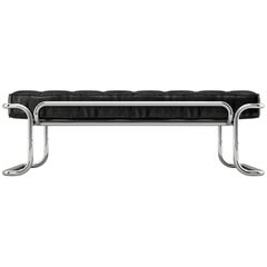 Lotus Banquette - Handcrafted Black Leather Banquette with Stainless Steel Legs