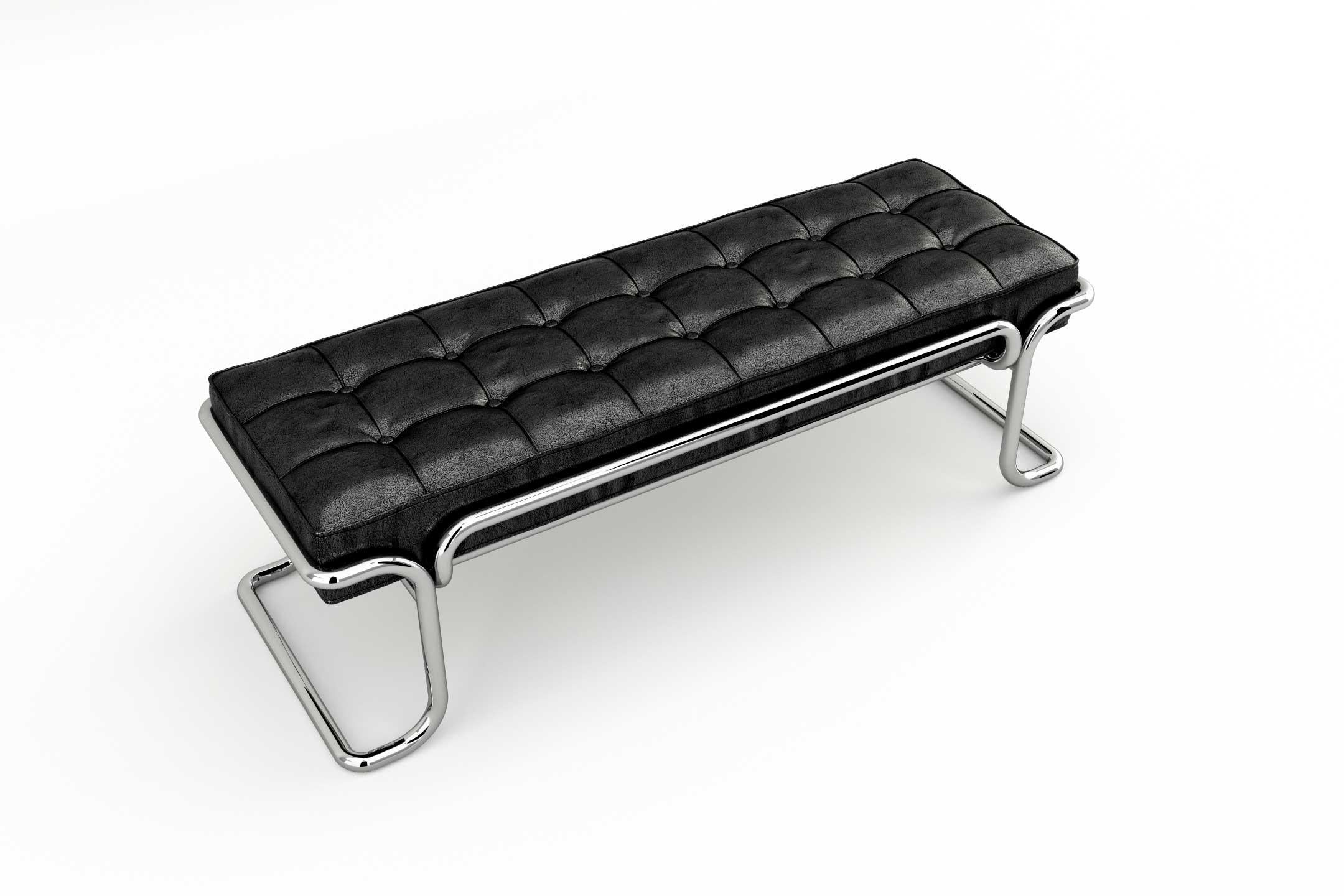 European Lotus Banquette - Modern Black Leather Sofa with Stainless Steel Legs For Sale