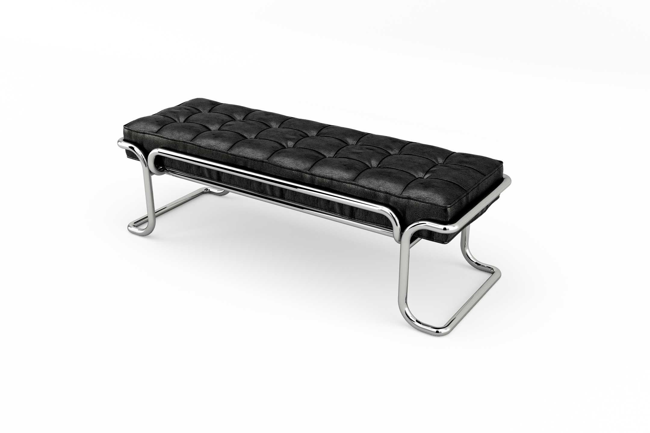 Polished Lotus Banquette - Modern Black Leather Sofa with Stainless Steel Legs For Sale