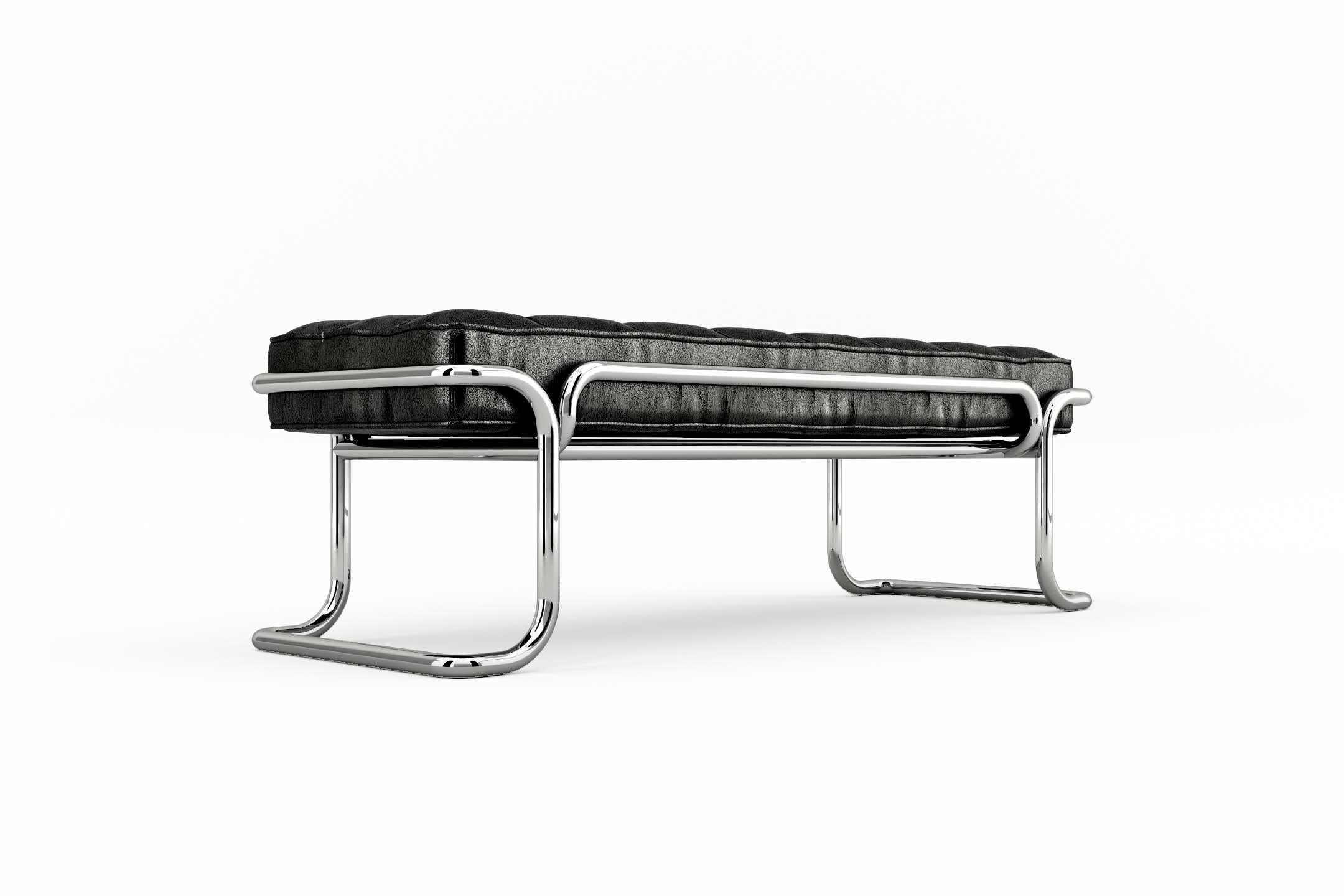 Lotus Banquette - Modern Black Leather Sofa with Stainless Steel Legs In New Condition For Sale In London, GB