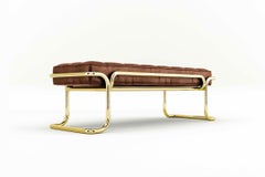 Lotus Banquette - Handcrafted Brown Leather Banquette with Brass Legs